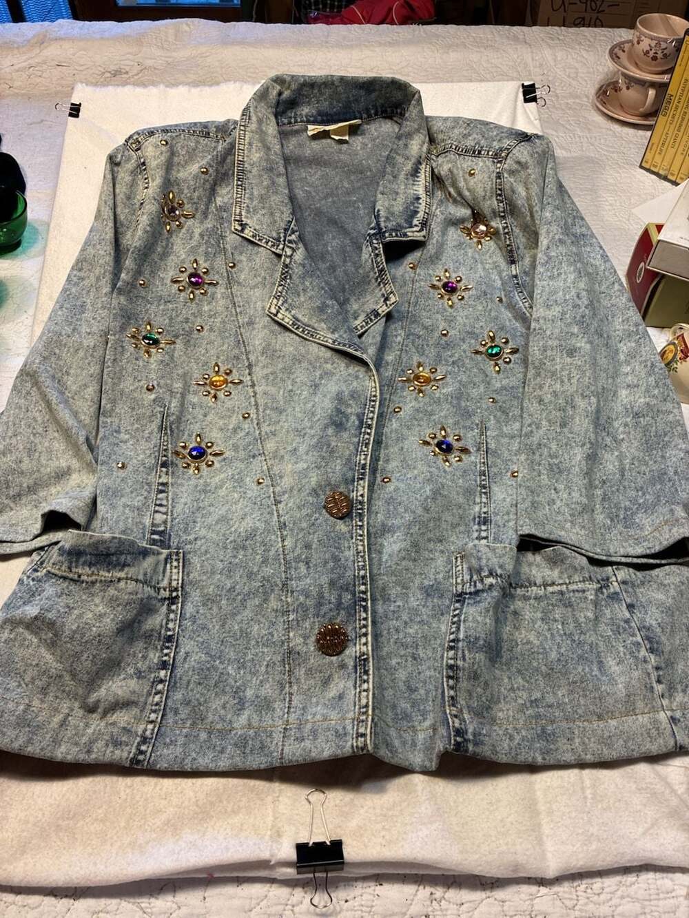 VTG Monique Fashions Acid Wash Denim Embellished Jacket Size 2X